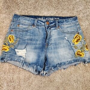 Vanilla Star Yellow Floral Embroidered Mid Rise ShortsVanilla Star Yellow Floral